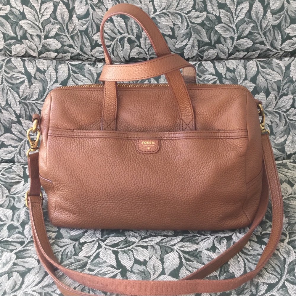 Fossil pebbled leather satchel